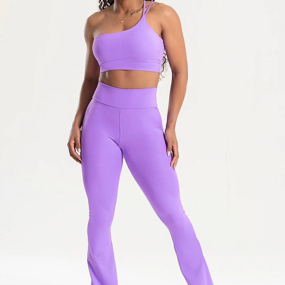 Conjunto Feminino Fitness com Legging Flare e Top de Ombro Único Roxo Magic Para Seus Treinos — imagem 1