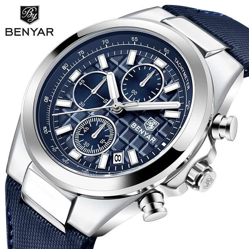 BENYAR 5206 Elegante Clássico Moda Novo Cronógrafo Luminoso De Quartzo Masculino Calendário À Prova D'água Relógio De Ne