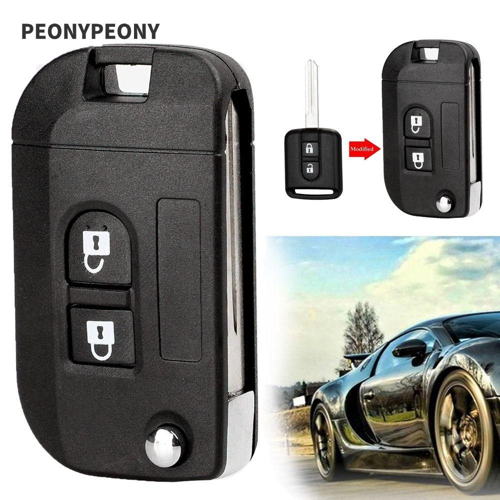 Capa Para Chave De Carro PEONY , 2 Botões Remoto , Nissan Qashqai Micra Navara Almera Note Primera Sunny