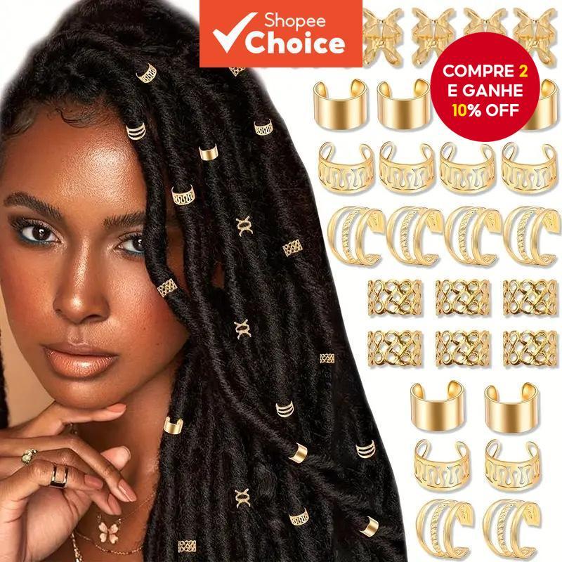 Anéis De Cabelo Ocos Dourados E Prateados-30 Peças De Acessórios De Grampo , Conjunto De Laço De Extensão De Tranças Ele