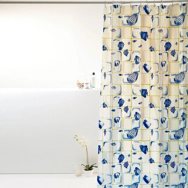 Cortina Para Box Banheiro Peva Antimofo 180x160cm  - Peixes Azuis
