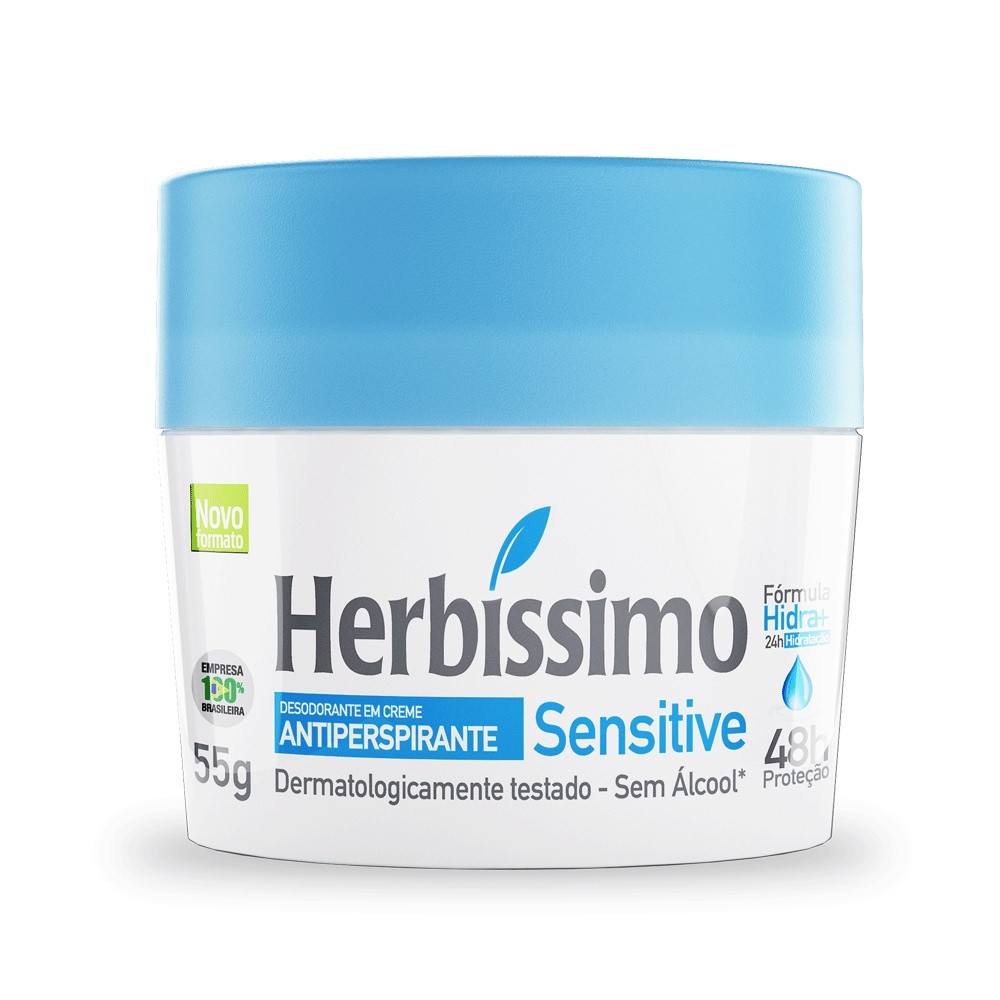 Desodorante Creme Antitranspirante Herbíssimo Sensitive 55G em Oferta na Shopee
