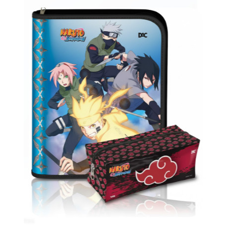 Kit Fichário Argolado Naruto 48Fls e 10 Divisórias + Estojo Grande PVC Naruto Dac