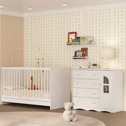 Berço 3 em 1 para Colchão 130x60cm com Cômoda 1 Porta 4 Gavetas Liz Multimóveis MP4761