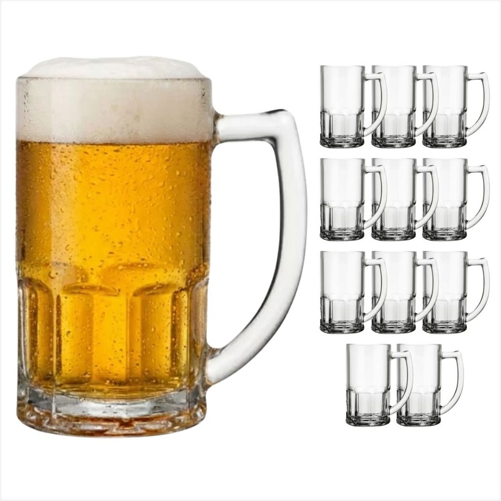Kit 12 Canecas De Chopp Vidro 320ml Zero Grau Vitamina Jogo Copos Para Cerveja Suco Bebidas E Bar