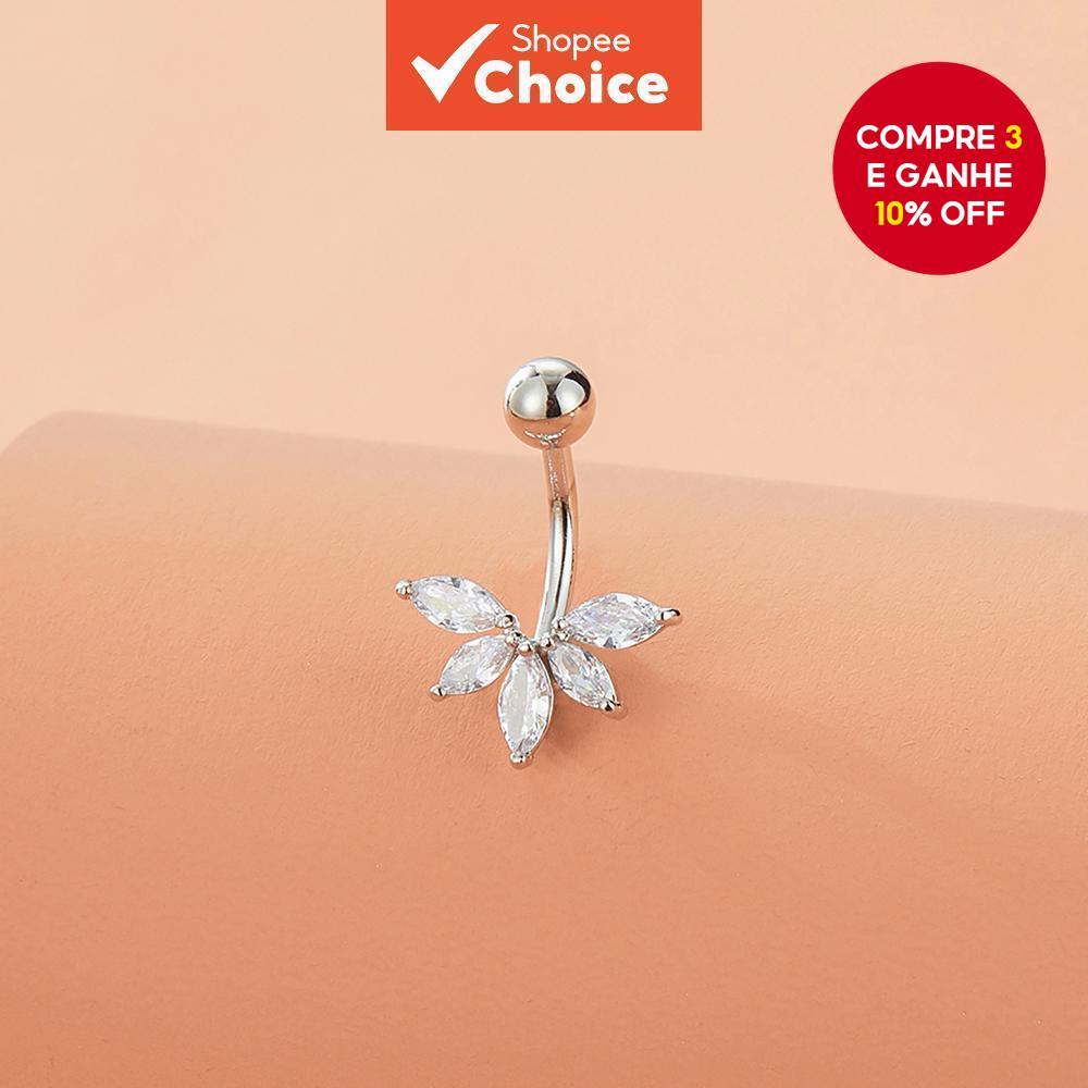 1pc Elegante Glamouroso Em Forma De Leque Folha Zircão Umbigo Anel Feminino Jóias Do Corpo