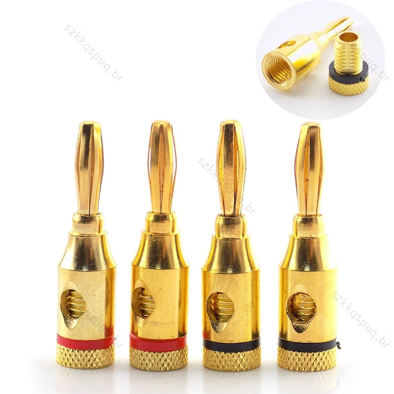 4 Pçs 4mm Banana Plug Vermelho Preto Banhado A Ouro Conector De Cobre Musical Áudio Alto-Falante Cabo Fio Pino Conectore