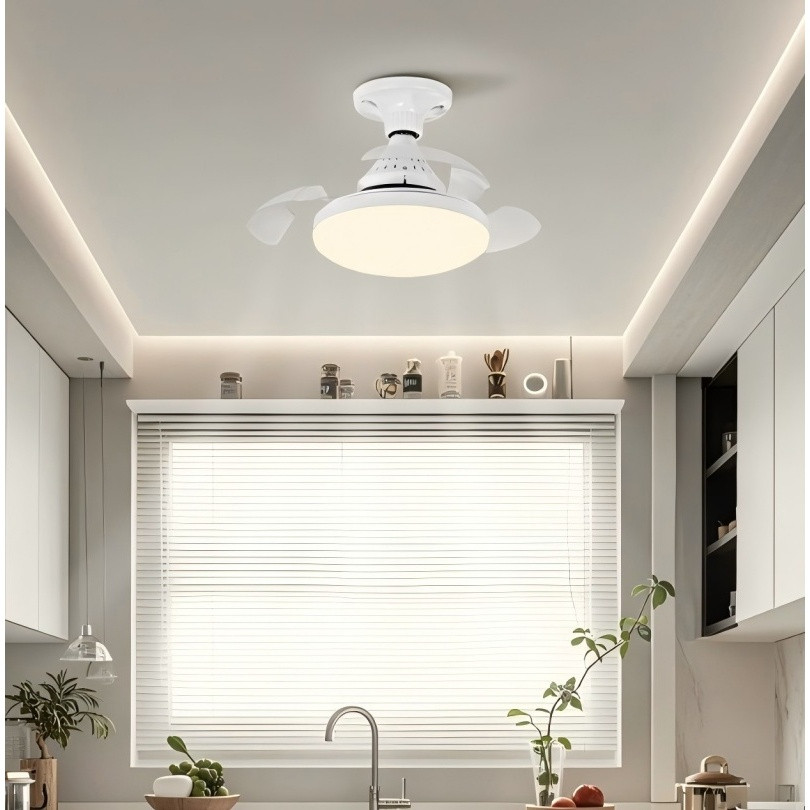 Kit 2 Ventilador Teto Silencioso 120w Bivolt 3 hélices Retratil Lâmpada de LED 3 cores com Controle
