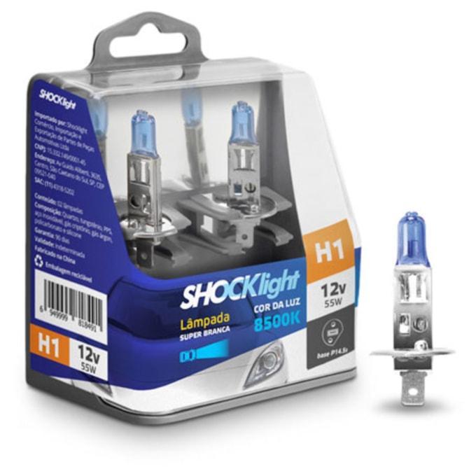 PAR DE LÂMPADAS SUPER BRANCA SHOCK LIGHT - H1 12V 55W 8500K em Oferta na Shopee
