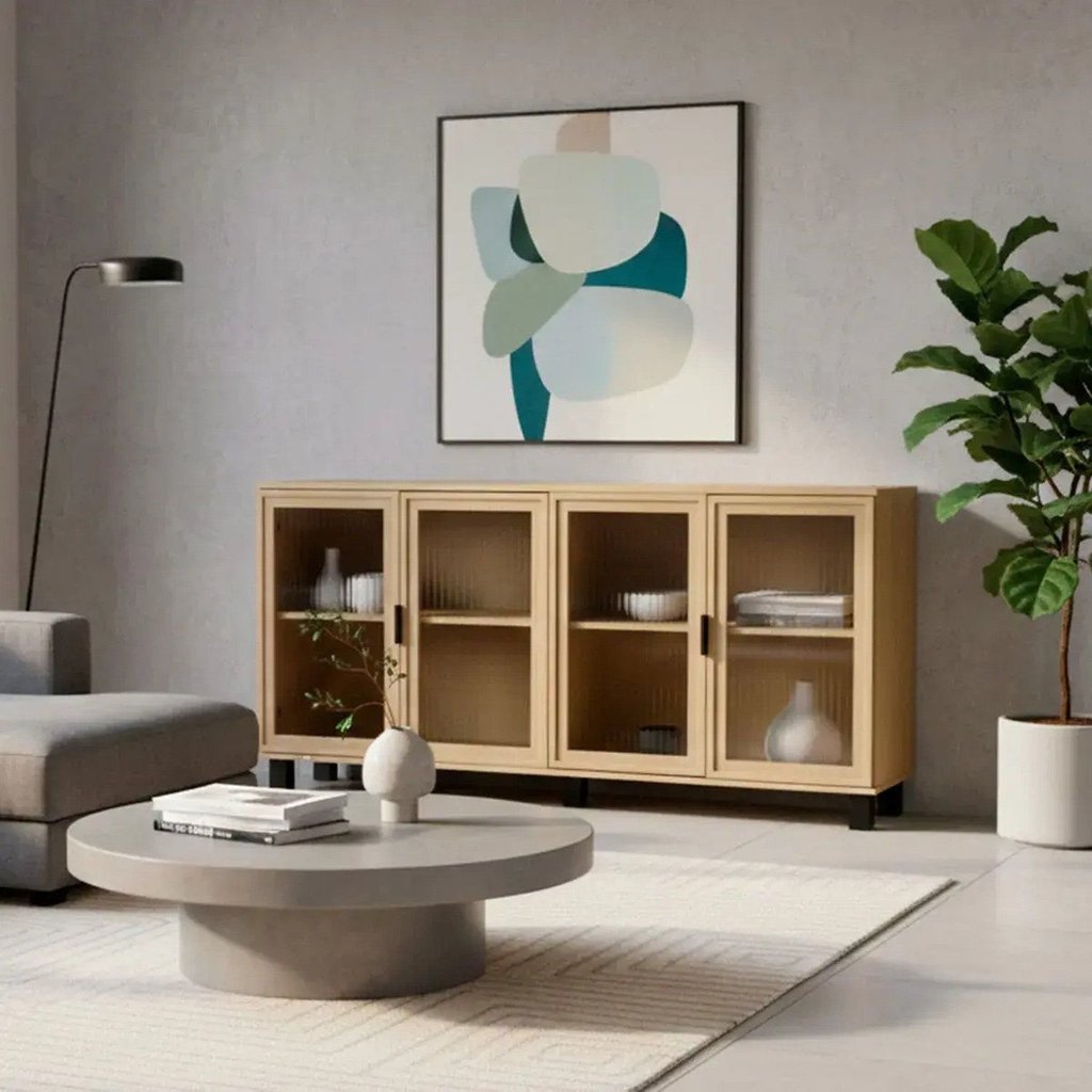 Aparador Buffet 4 Portas de Vidro Canelado 158,2cm com Pés Paris