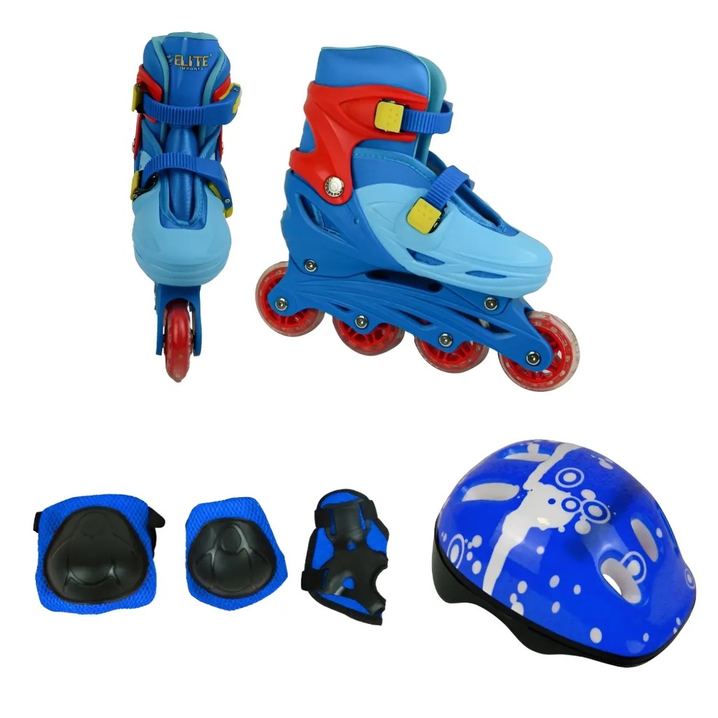 Patins Roller Semi-Profissional T32-35 Ajustável C/ 4 Rodas Resistente + Kit De Proteção Ferramentas Pra Regular Juvenil