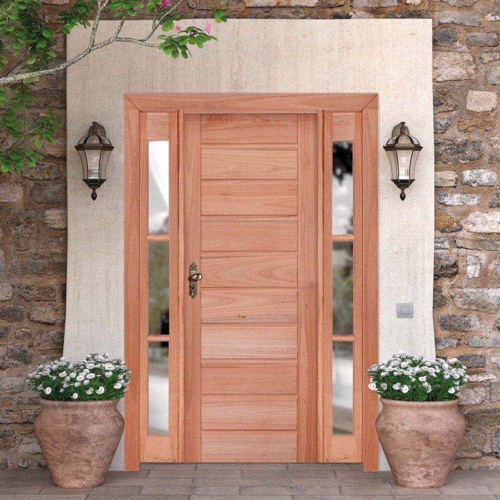 Kit Porta de Abrir Madeira 2 Vitrô 213CMX156CMX12CM PE30 Abertura Direita Marrom Esel Direita
