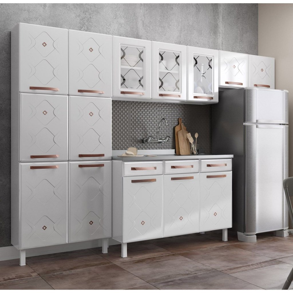 Cozinha Aço Completa Modulada 3 Vidros Mirage New Telasul Branco Branco