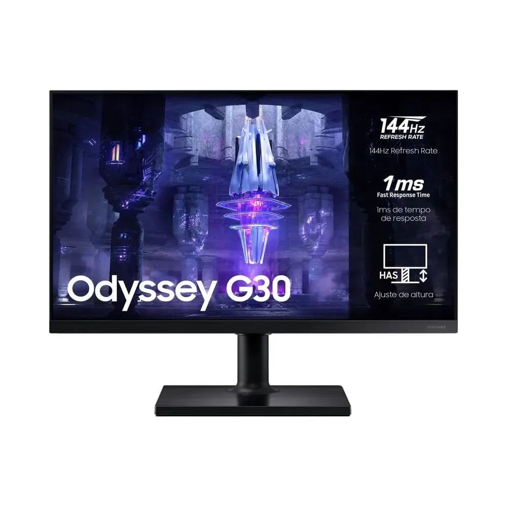 Monitor Gamer Samsung Odyssey G30 24” FHD, Tela Plana, Painel VA, 144Hz, 1ms, HD