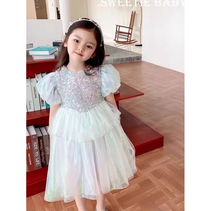 Verão menina Elsa vestido de princesa manga Puff vestido sereia nicho Original Boutique vestido sereia vestido de prince