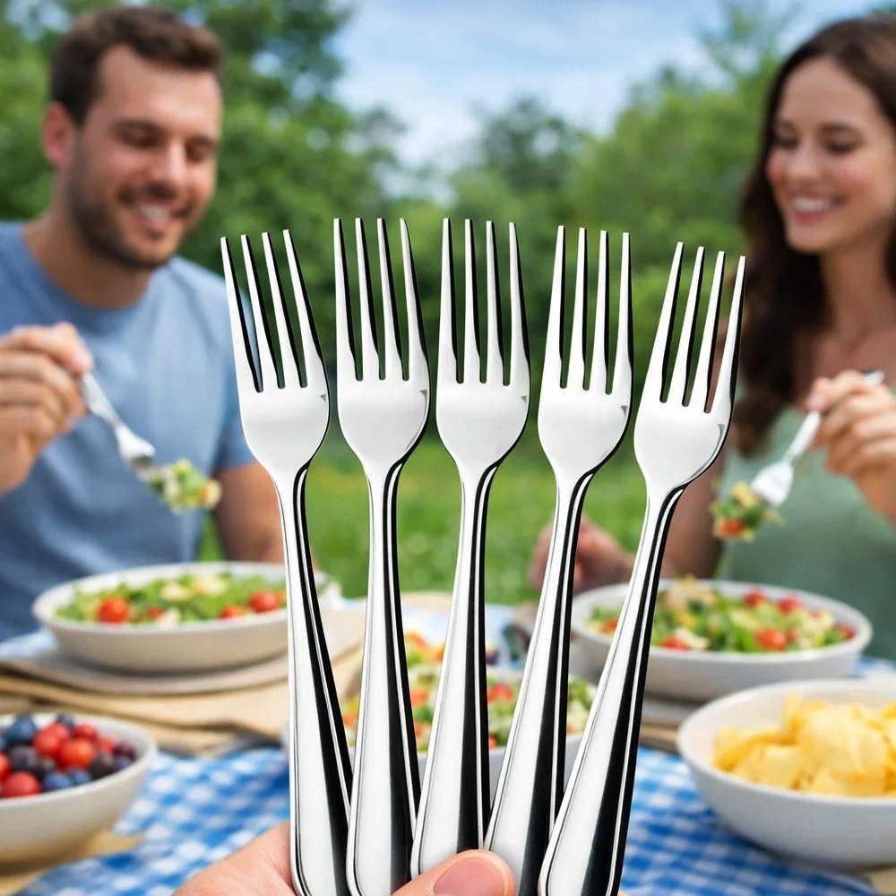 Conjunto 6 Garfos Inox Alto Brilho Duráveis Uso Diário Jantar Refeição Sobremesa Oferta Achadinhos