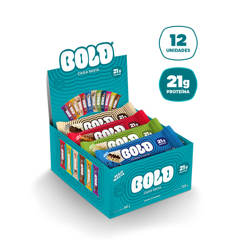 Bold Barra de Proteína Caixa Mista 12 Unidades 21 g Proteína Mix 6 Sabores 60 g