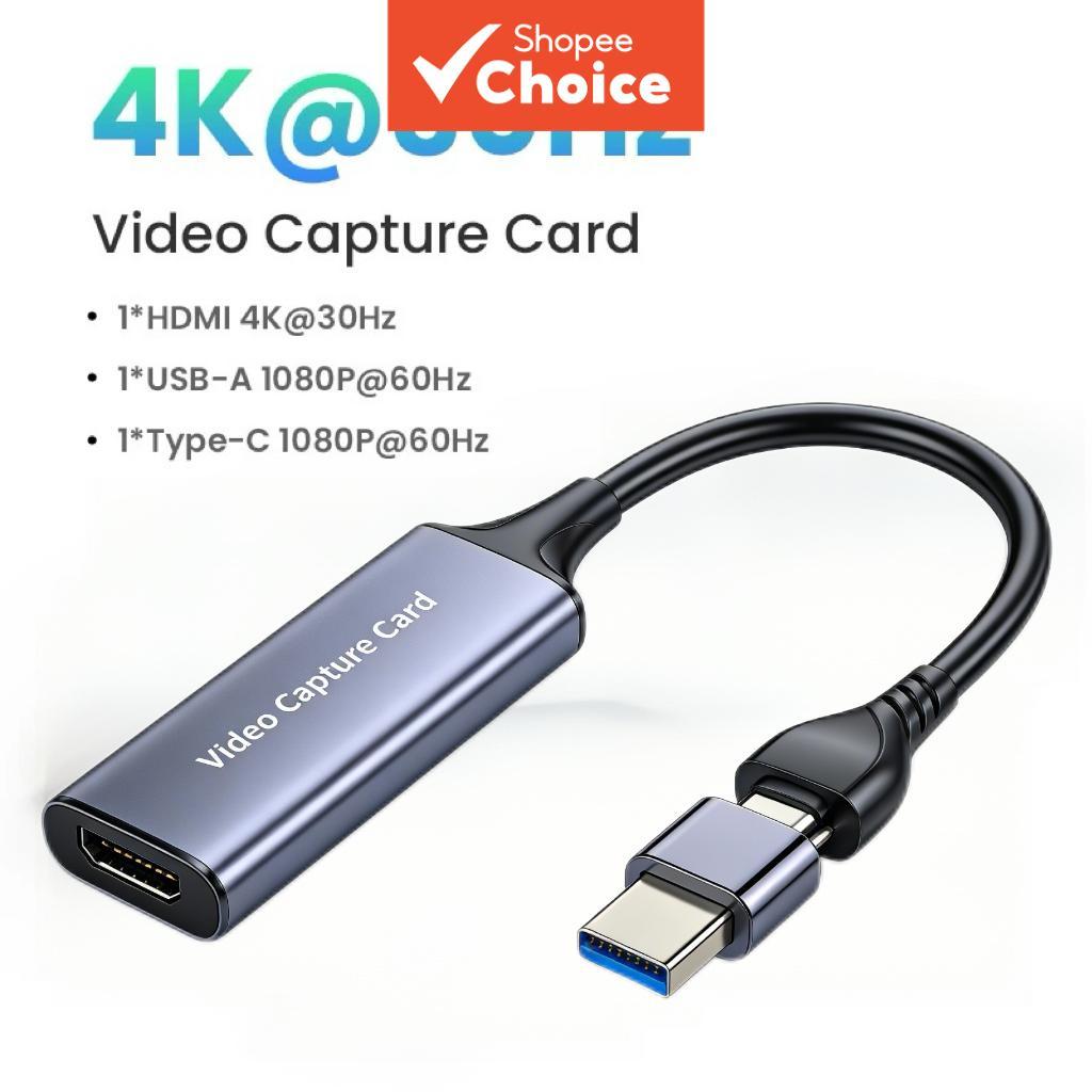 2 em 1, placa de captura de vídeo USB-C 4K 1080P, gravador de jogos HDMI-compatível para PC, computador, DSLR, câmera,