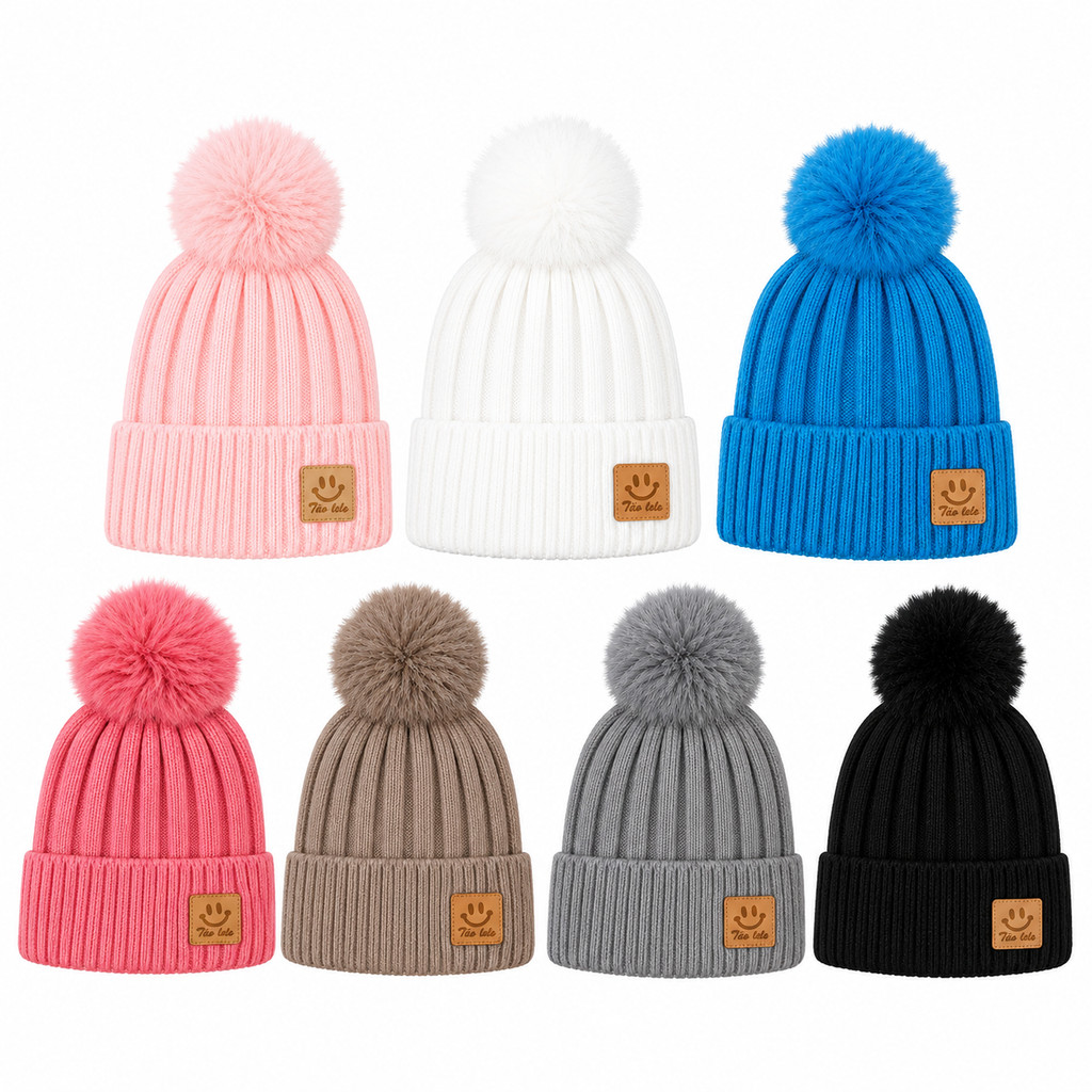 Touca Infantil Menina e menino de Inverno Forro Peluciado e PomPom Gorro Infantil  em Tricô Premium