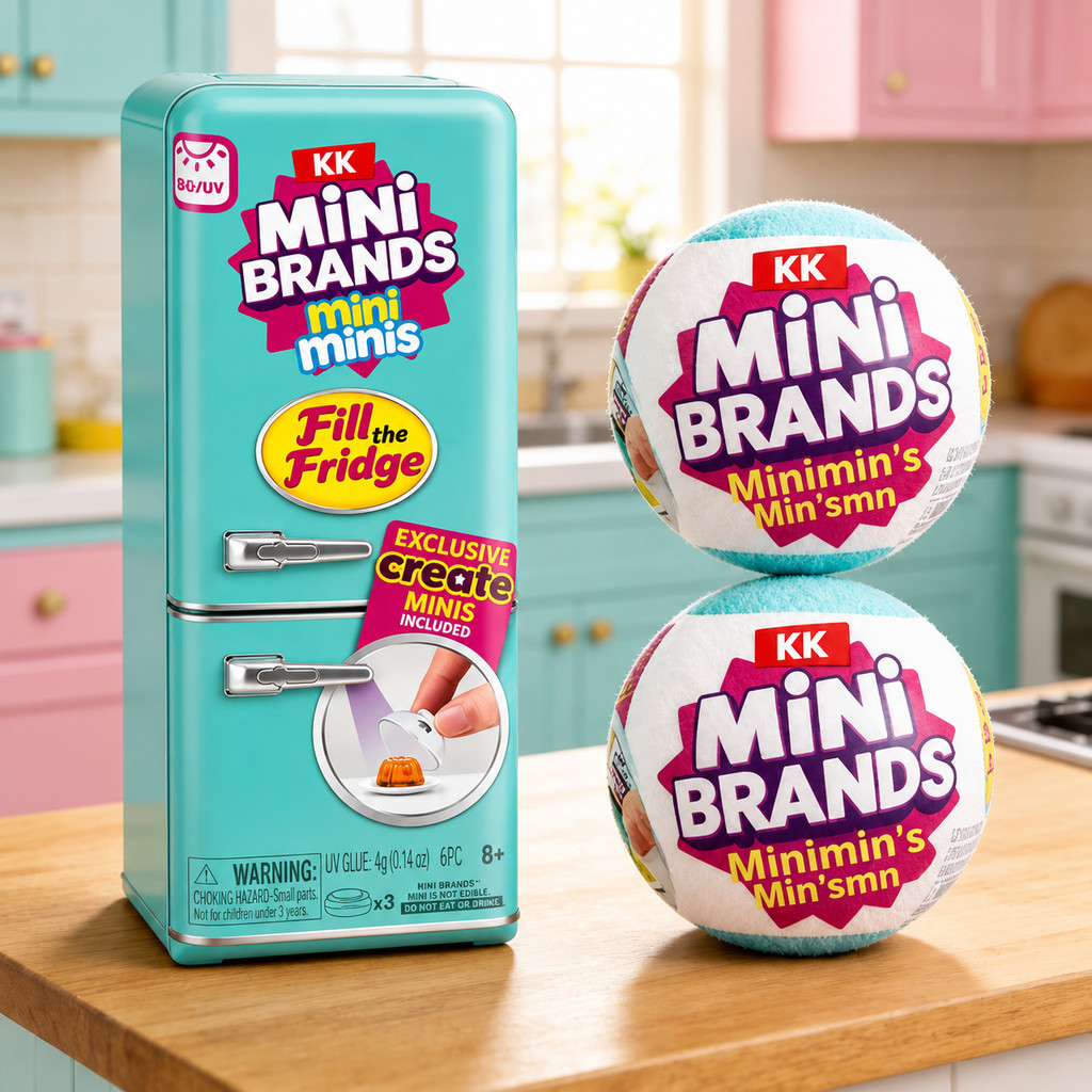 Mini Geladeira KK Fill The Fridge Com 2 Bolas Surpresa Mini Itens Colecionáveis Azul