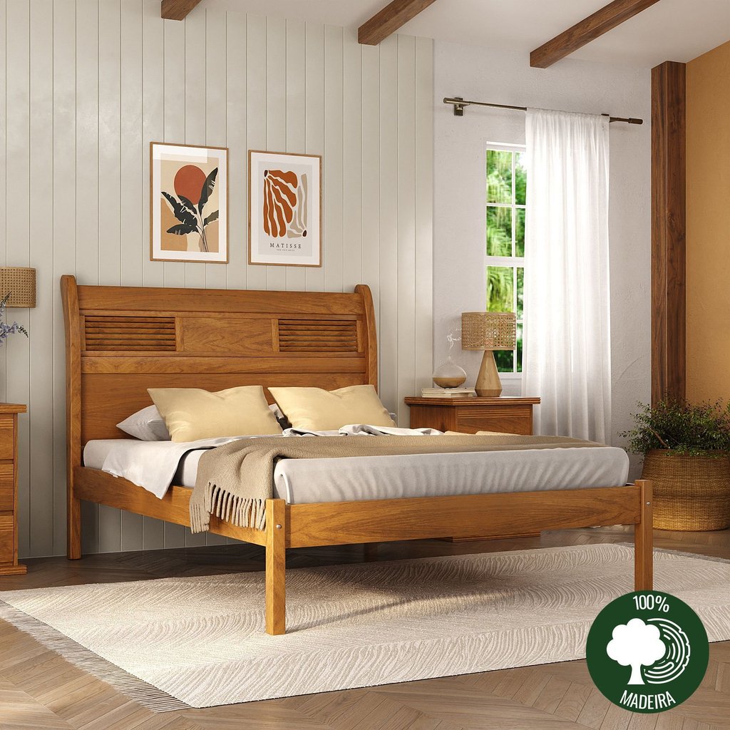Cama Veneziana King Madeira Maciça Marrom/Mogno Mel King