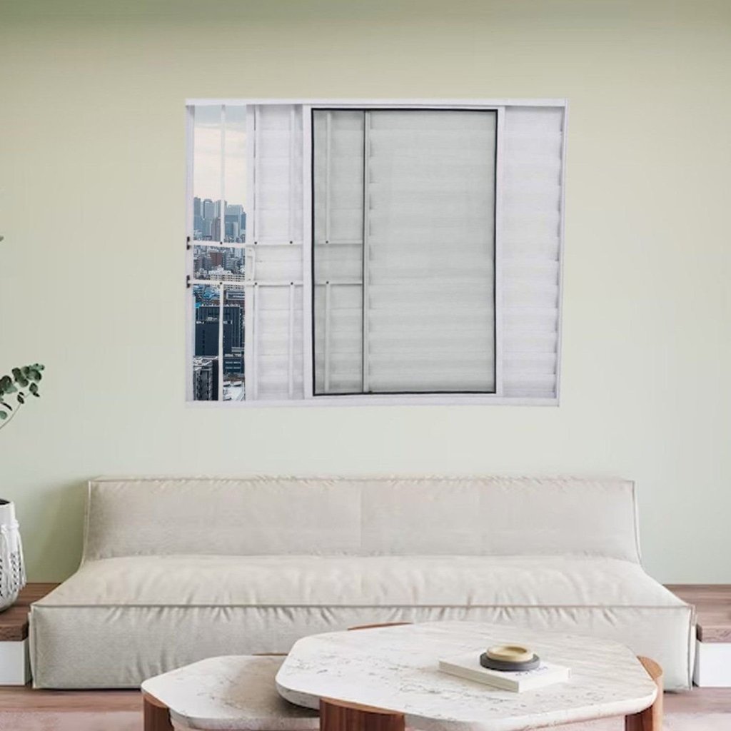 Janela Veneziana de Alumínio 3 Folhas 120 X 150cm com Grade Linha Modular 120cm x 150cm