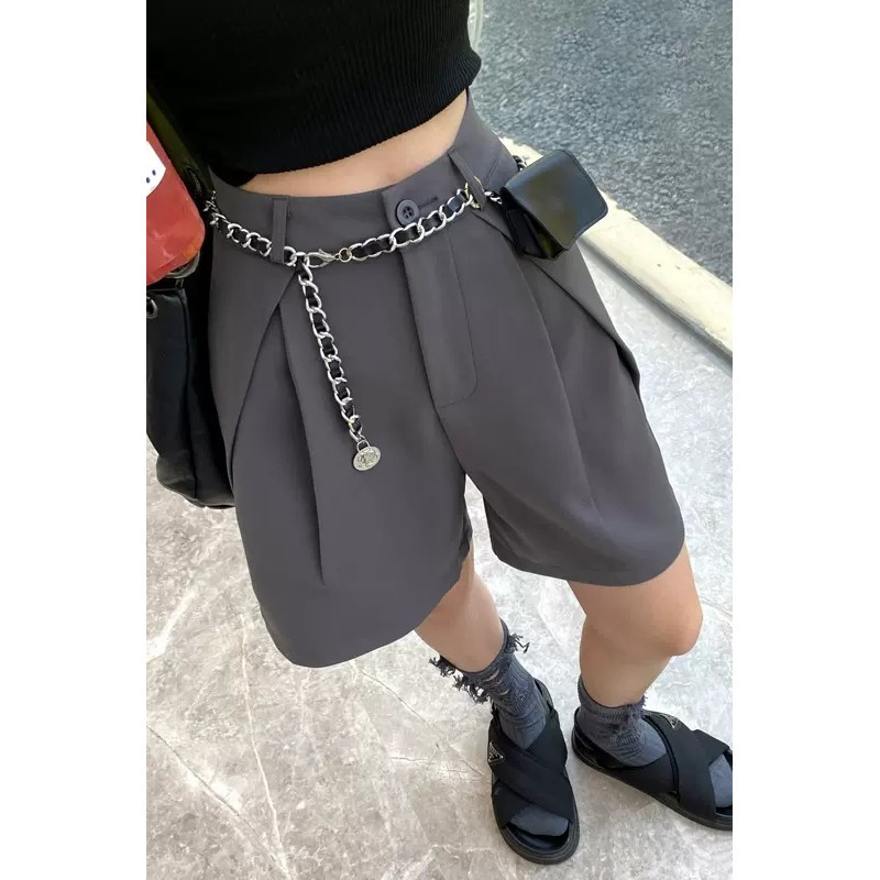 Cinza terno Shorts feminino verão cintura alta a linha Casual meados de perna preto em linha reta calças de cinco pontos