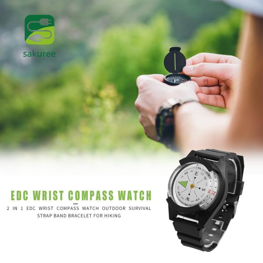 2 Em 1 EDC Wrist Compass Watch Pulseira De Sobrevivência Ao Ar Livre Banda Para Caminhadas