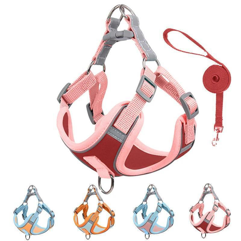 Arnês Ajustável para Cães Pequenos e Gatos, Arnês Refletivo para Cães e Conjunto de Coleira, Arnês Respirável para Anima