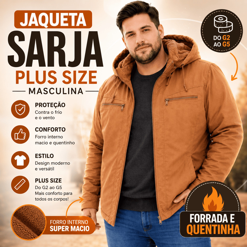 Jaqueta Masculina Sarja Plus Size Peluciada Inverno Blusa De Frio Forrada Grossa Tamanhos Grandes G2 Ao G5 Luxo