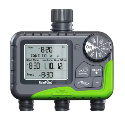Temporizador Irrigação 3 Zonas Timer Digital Automático 3 Saídas Independentes para Torneira 3/4 e 1 polegada Irrigador
