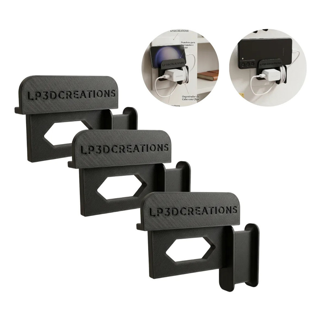 Kit 3 Suporte Celular De Parede Tomada E Organizador Cabo