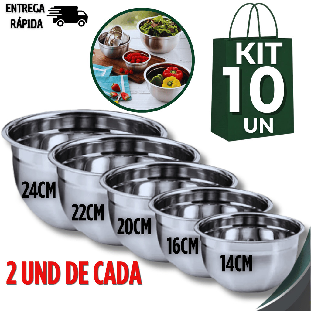 Kit Tigelas Bowls Saladeira Em Aço Inox Frutas Massas De Excelente Qualidade Premium Utilidades