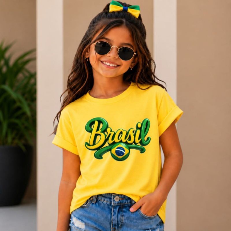Camiseta blusa Infantil do Brasil  copa 100% algodão crianças meninas e meninos tamanho do 2 ao 14