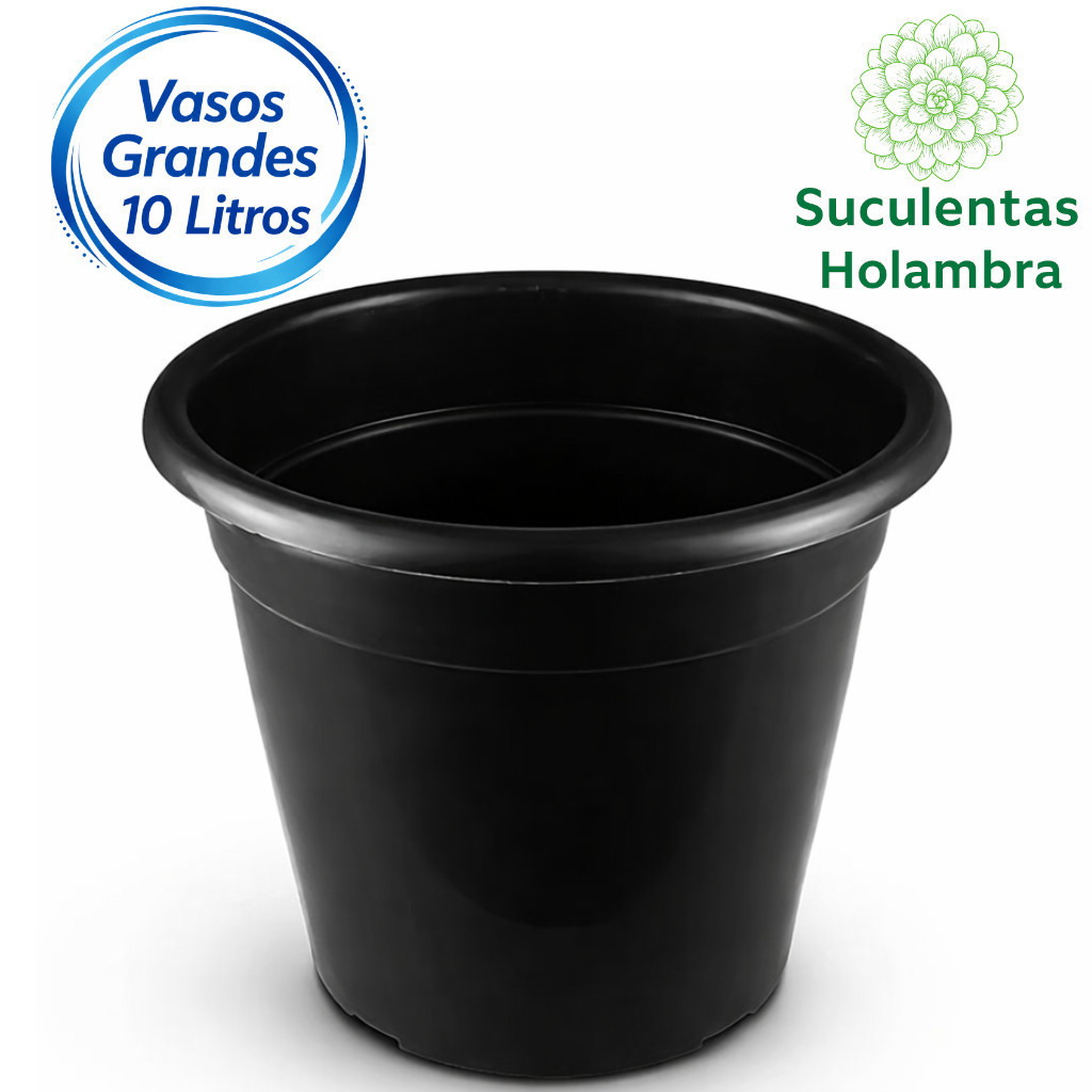 Kit 5 Vasos Redondos Grande Preto 10 Litros
