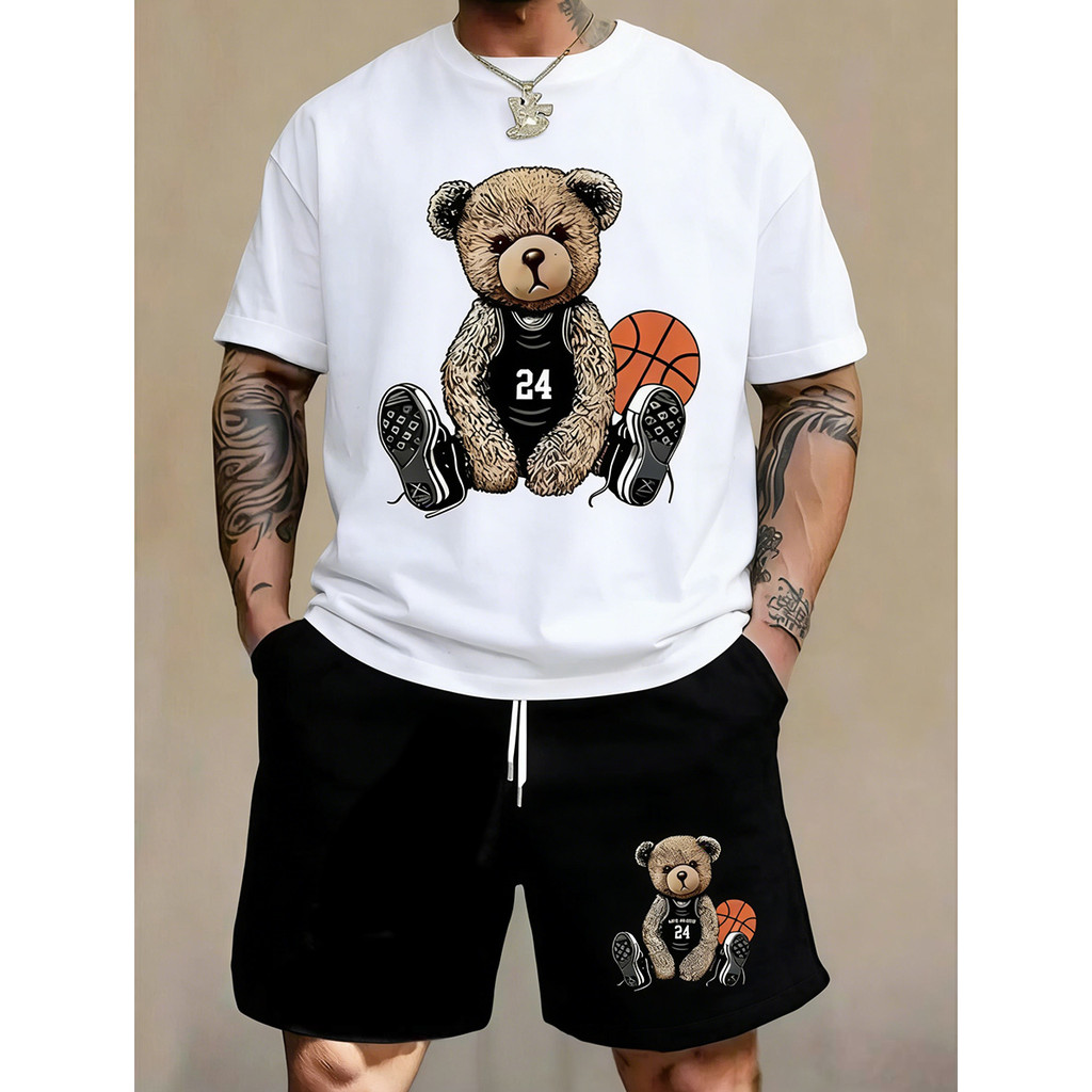Camiseta Basketball Bear – Unissex, feita de puro algodão, estilo casual esportivo para as ruas. em Oferta na Shopee