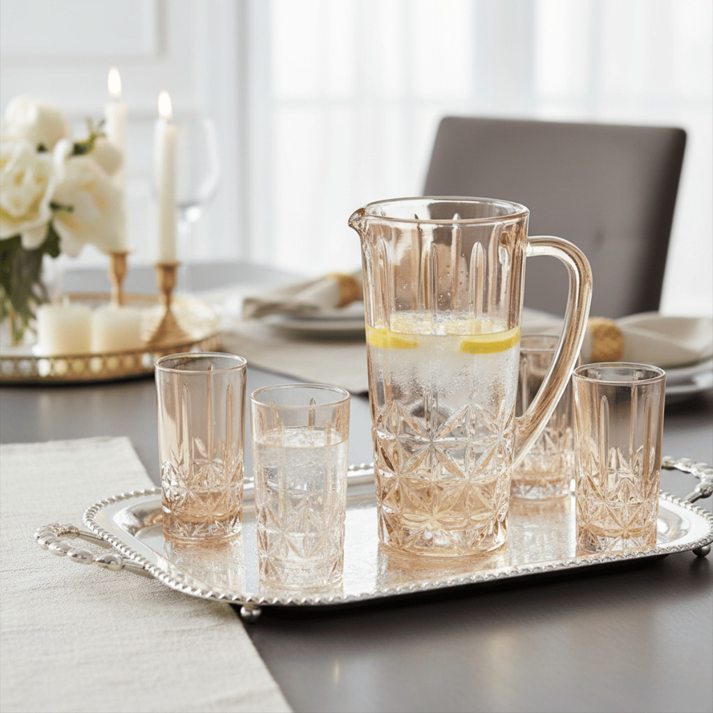 Jarra 1L Conjunto 6 Copos 270 ml  Vidro Stella Ambar - Bon Gourmet / Conjunto Bebidas Mesa