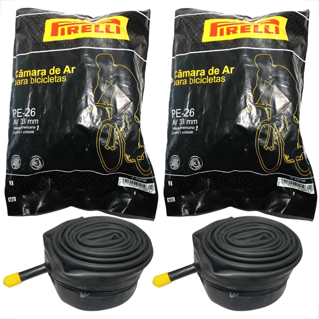 Par de Câmaras de Ar Balão Pirelli aro 26 PE-26 Bico Grosso Schrader Bike Bicicleta