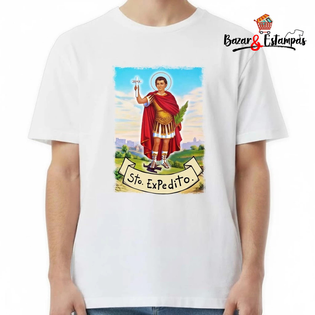 1 Camiseta Santo Expedito Religioso Católico Imagem Santo Causas Urgentes Impossíveis