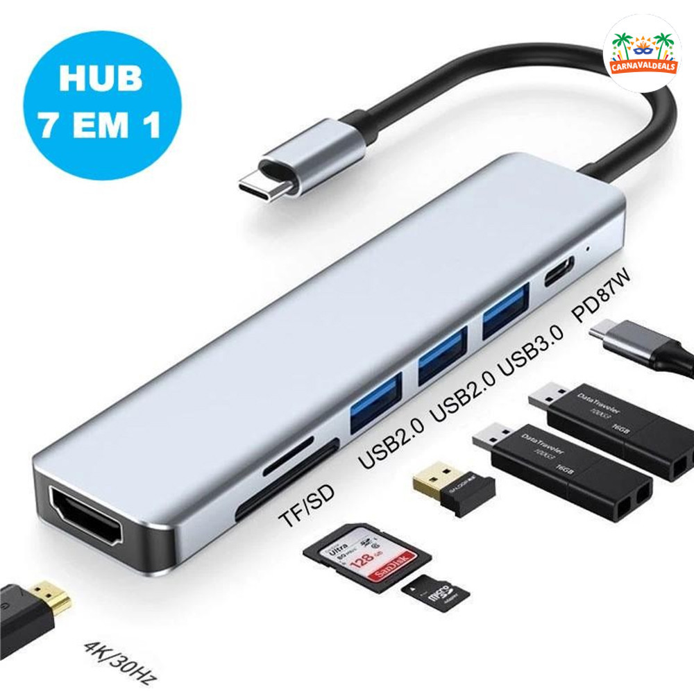 7 Em 1 USB c Hub Splitter Adaptador De Dados USB3.0 Docking Station Type 2.0 Para Computador Laptop