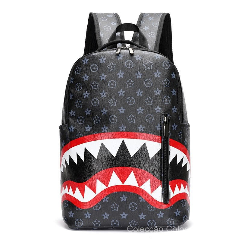 Mochila para Homens Nova Impressão de Dentes de Boca de Tubarão para Estudantes do Ensino Médio e Moda de Viagem de Laze em Oferta na Shopee
