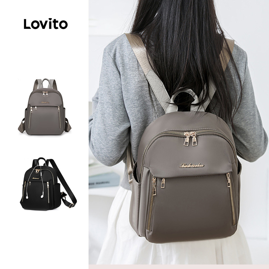 Lovito Mochila Casual Lisa Multifuncional Grossa Com Vários Zíperes E Compartimentos Para Mulheres LFA82057 em Oferta na Shopee