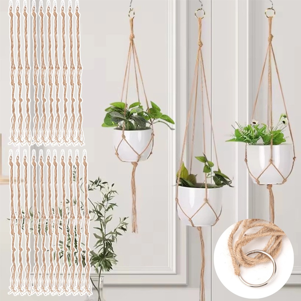 Cesta Suspensa De Linho Moderna 1/3/5 Unidades | Rede Para Vasos De Flores Ecológico Prateleiras Plantas Em Macramê Jard