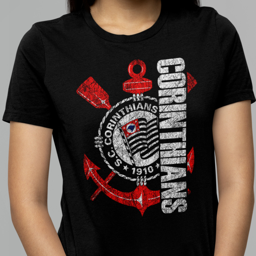 Camiseta Camisa Blusa Feminina 100% Algodão Camiseta Preta do Time do Corinthians Torcida Feminina