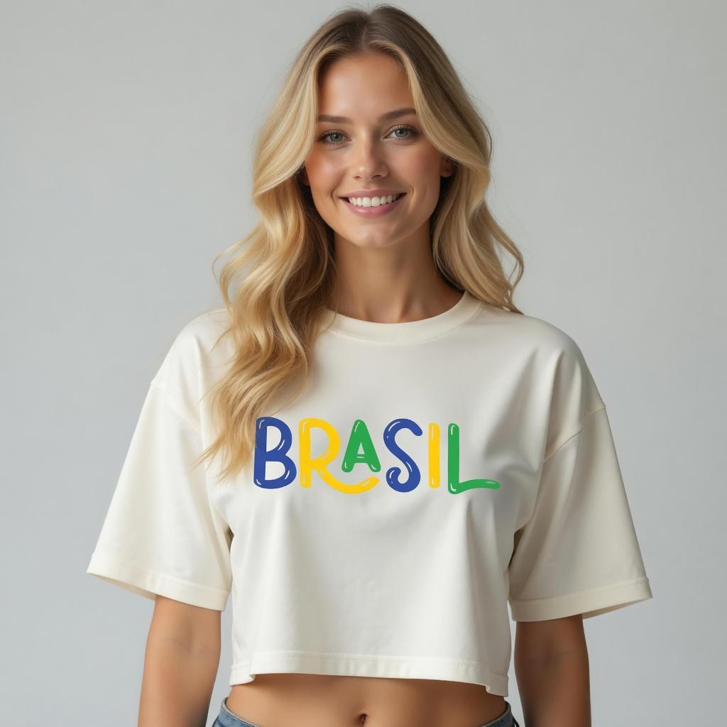 Cropped Feminino Estampado Seleção Brasileira 100% Algodão ENTREGA RAPIDA