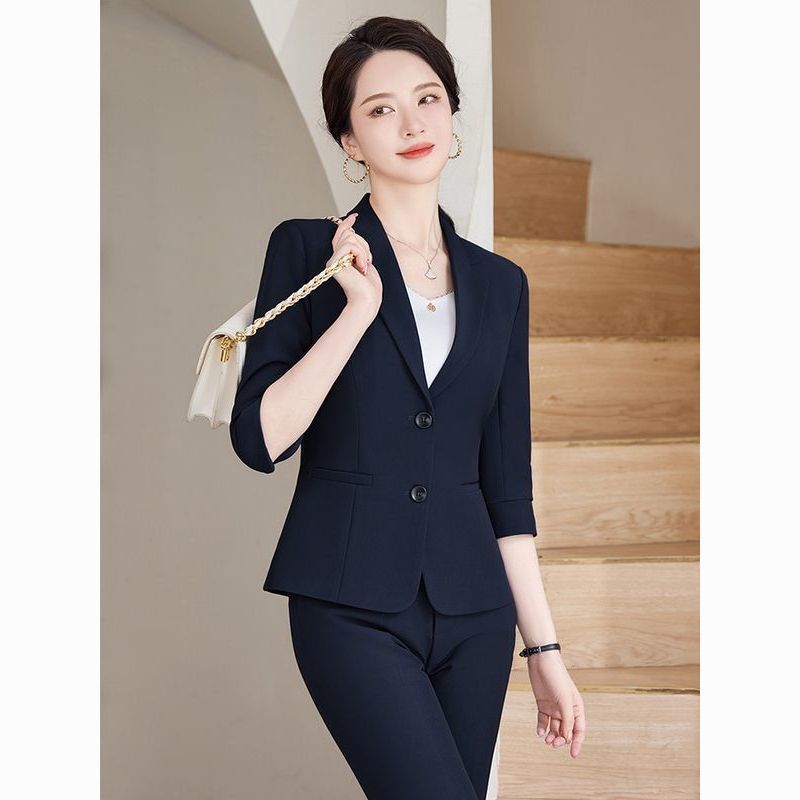 Jaqueta de terno preto temperamento feminino High-End profissional Wear verão manga três quartos terno jaqueta Hotel ger