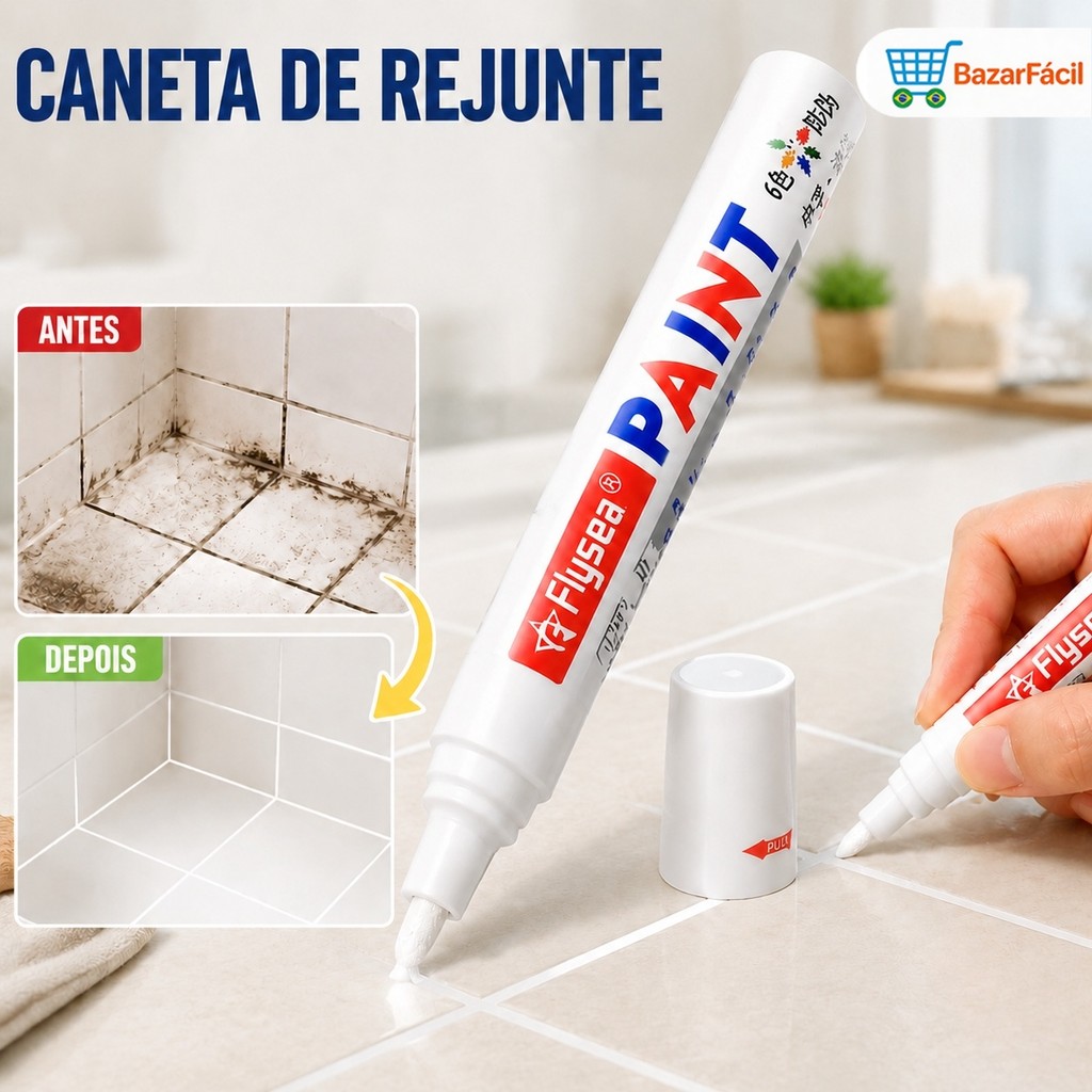 Preenchedor de Rejunte Permanente Antimofo - Caneta Impermeável Branca para Banheiro e Cozinha
