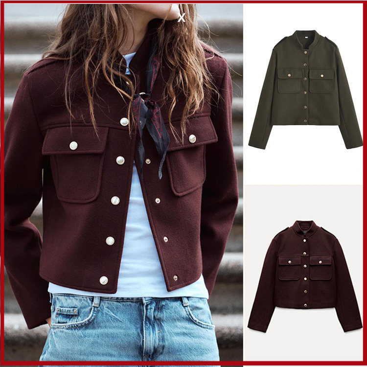 ZA Outono Novo Estilo Borgonha Casaco Macio Feminino3046292
