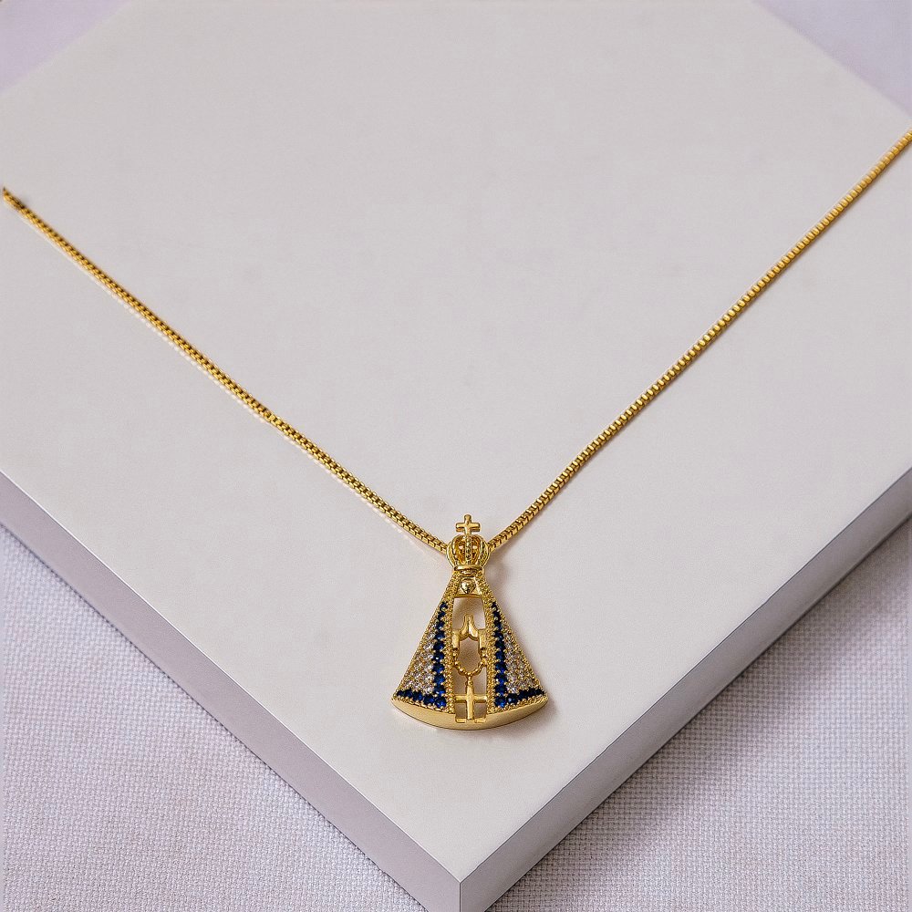 Colar Nossa Senhora Aparecida Folheado a Ouro com Zircônias