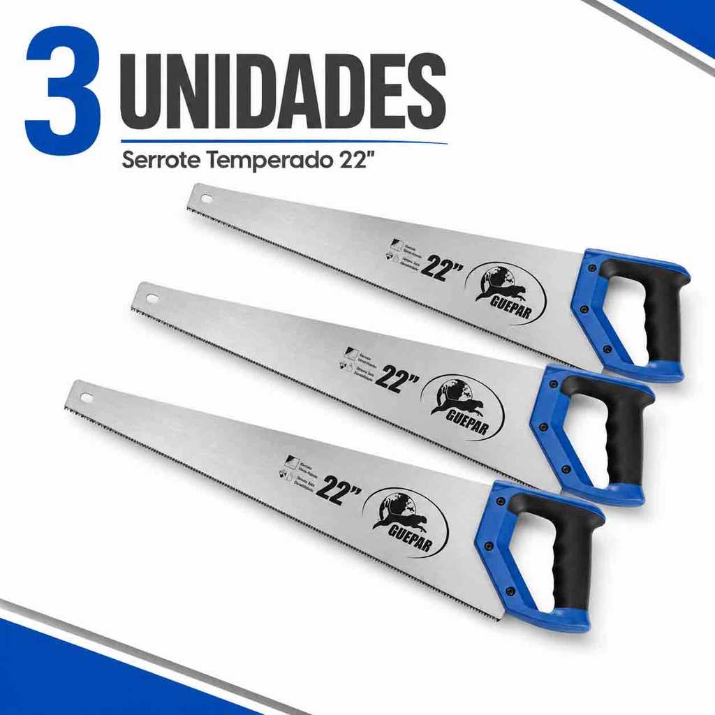 3 Serrote Temperado 22 Pol Cabo Anatômico Emborrachado Para Marcenaria Carpintaria Profissional